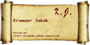 Kremser Jakab névjegykártya